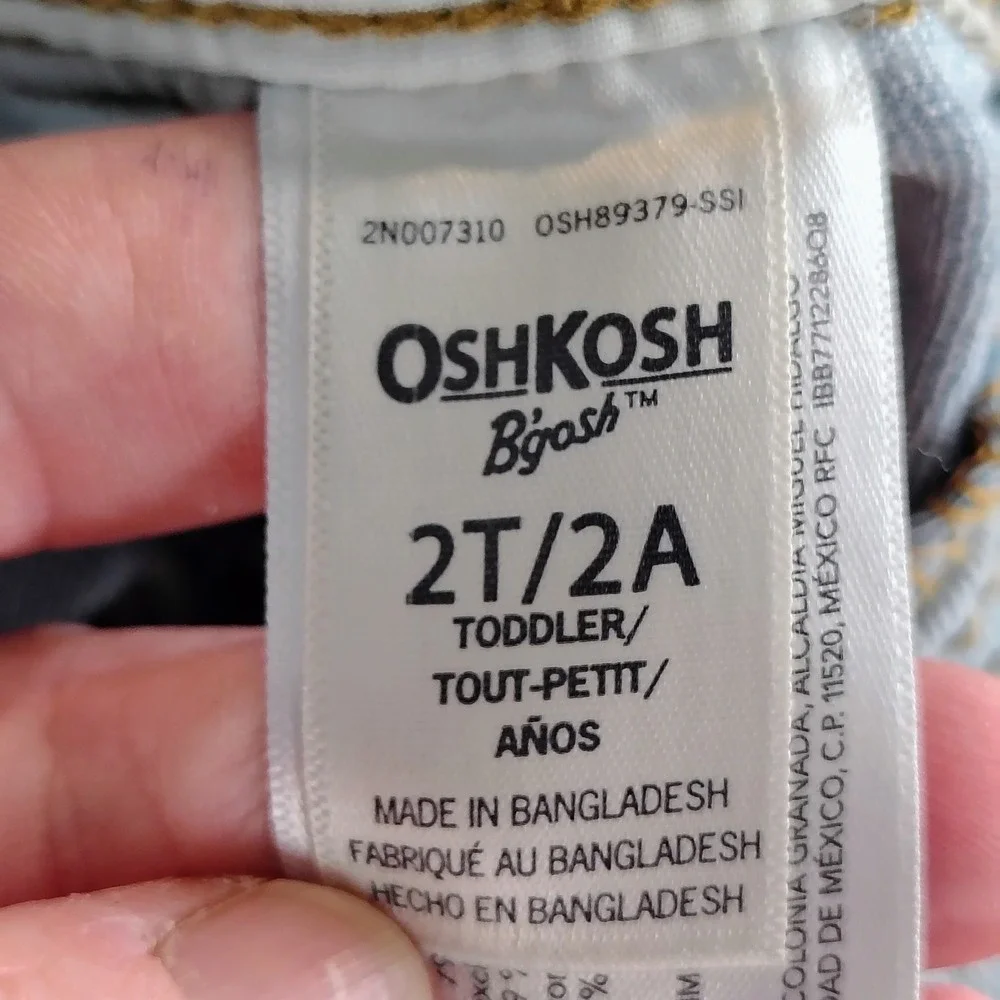 OshKosh B'gosh Toddler Boys Light Wash Denim Carpenter Overalls 2T